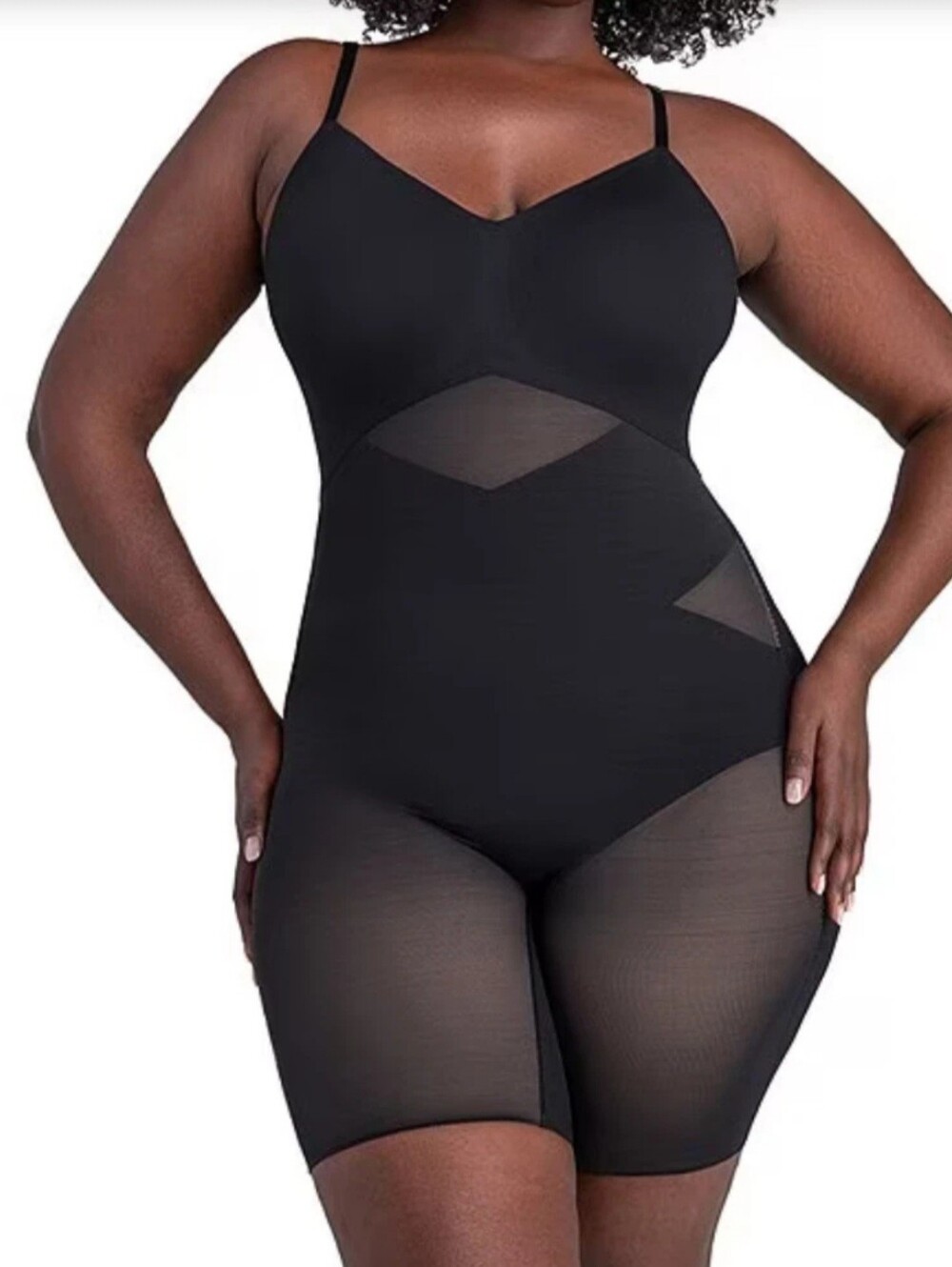 HoneyLove SuperPower Mid Thigh Runaway Black Bodysuit One-Piece Women's Size 2X